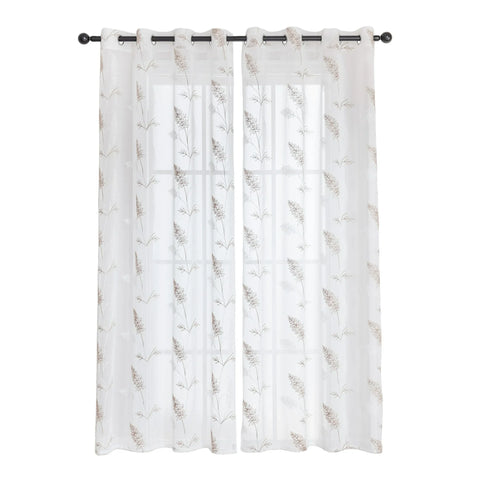 Sonive 2 Piece White Leaf Sheer Curtain, Botanical Embroidered Window Curtain Panels for Bedroom Living Room