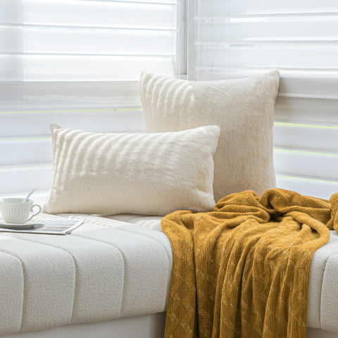 Sonive 2 Pack Faux Rabbit Fur Dual Texture Throw pillow cover