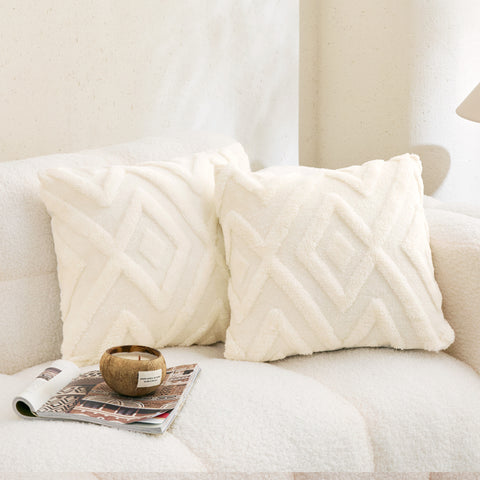 F9 Sonive Cushion Covers 40x40cm Set of 2 Decorative Pillow Covers Knitted Jacquard Square Neutral Pillowcases with Invisible Zipper for Sofa Couch Bedroom White