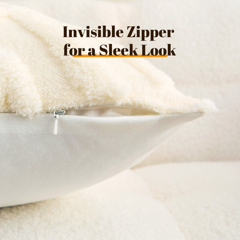 F9 Sonive Cushion Covers 40x40cm Set of 2 Decorative Pillow Covers Knitted Jacquard Square Neutral Pillowcases with Invisible Zipper for Sofa Couch Bedroom White