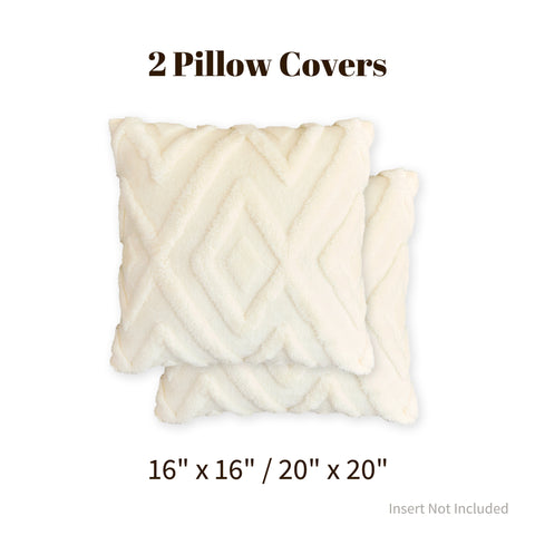 F9 Sonive Cushion Covers 40x40cm Set of 2 Decorative Pillow Covers Knitted Jacquard Square Neutral Pillowcases with Invisible Zipper for Sofa Couch Bedroom White