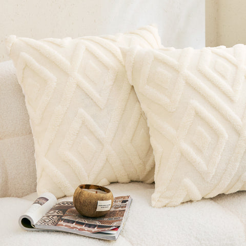 F9 Sonive Kissenbezüge 40x40cm 2er Set Weiche Strickjackard-Kissenhülle Dekorative Zierkissenbezüge Quadratische Dekokissenbezüge für Wohnzimmer Schlafzimmer Sofa Weiß