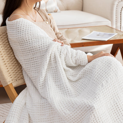 Sonive Cotton Waffle Blanket 270 GSM (White - 127x152 cm) Soft Lightweight Throw Blanket for All Season Decoration Blanket for Bed Sofa Car