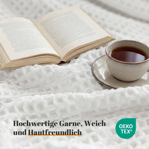 Sonive Kuscheldecke Waffledecke Sofadecke 127x152cm Weiche Warme Wohndecke,Flauschige Tagesdecke, Atmungsaktiv Decke Leicht für das ganze Jahr, Weiß