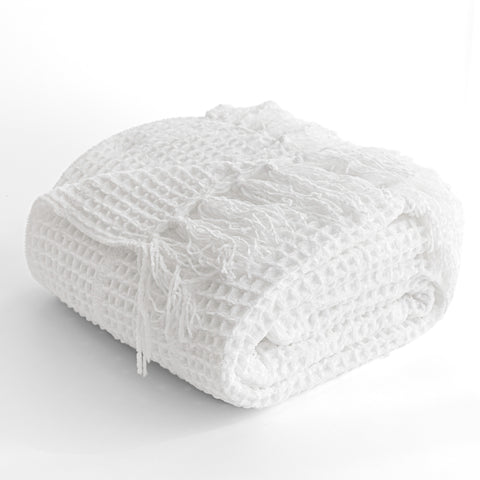 Sonive Cotton Waffle Blanket 270 GSM (White - 127x152 cm) Soft Lightweight Throw Blanket for All Season Decoration Blanket for Bed Sofa Car