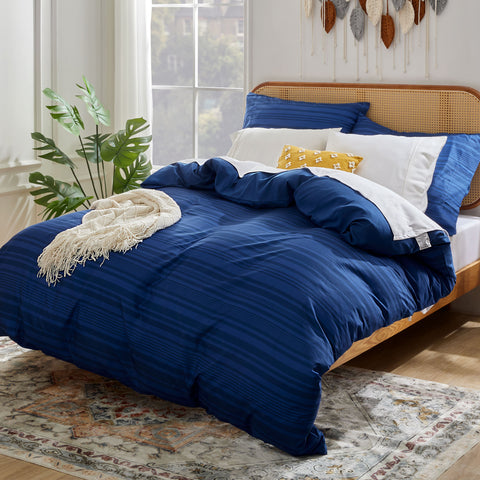 Sonive Housse de Couette, Carreau x Bleu Marine, Couette 4 Saison 100% Couette en Microfibre