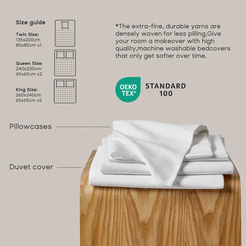 Sonive 100% Cotton Duvet Cover Set with Pillowcase White,Hotel Quality Quilt Cover double Bedding Sets Pillow,Lightweight & Breathable,Soft Bed Covers