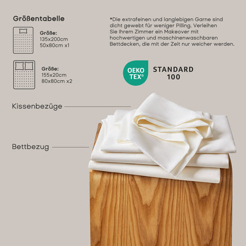 SONIVE Bettwäsche mit Kissenbezügen, Bettbezüge 100% Bio Baumwolle, ÖkoTex Zertifiziert mit Eckbändchen Weich und Bügelfrei, Weiß