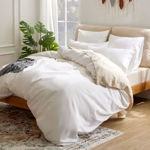 SONIVE Bettwäsche mit Kissenbezügen, Bettbezüge 100% Bio Baumwolle, ÖkoTex Zertifiziert mit Eckbändchen Weich und Bügelfrei, Weiß